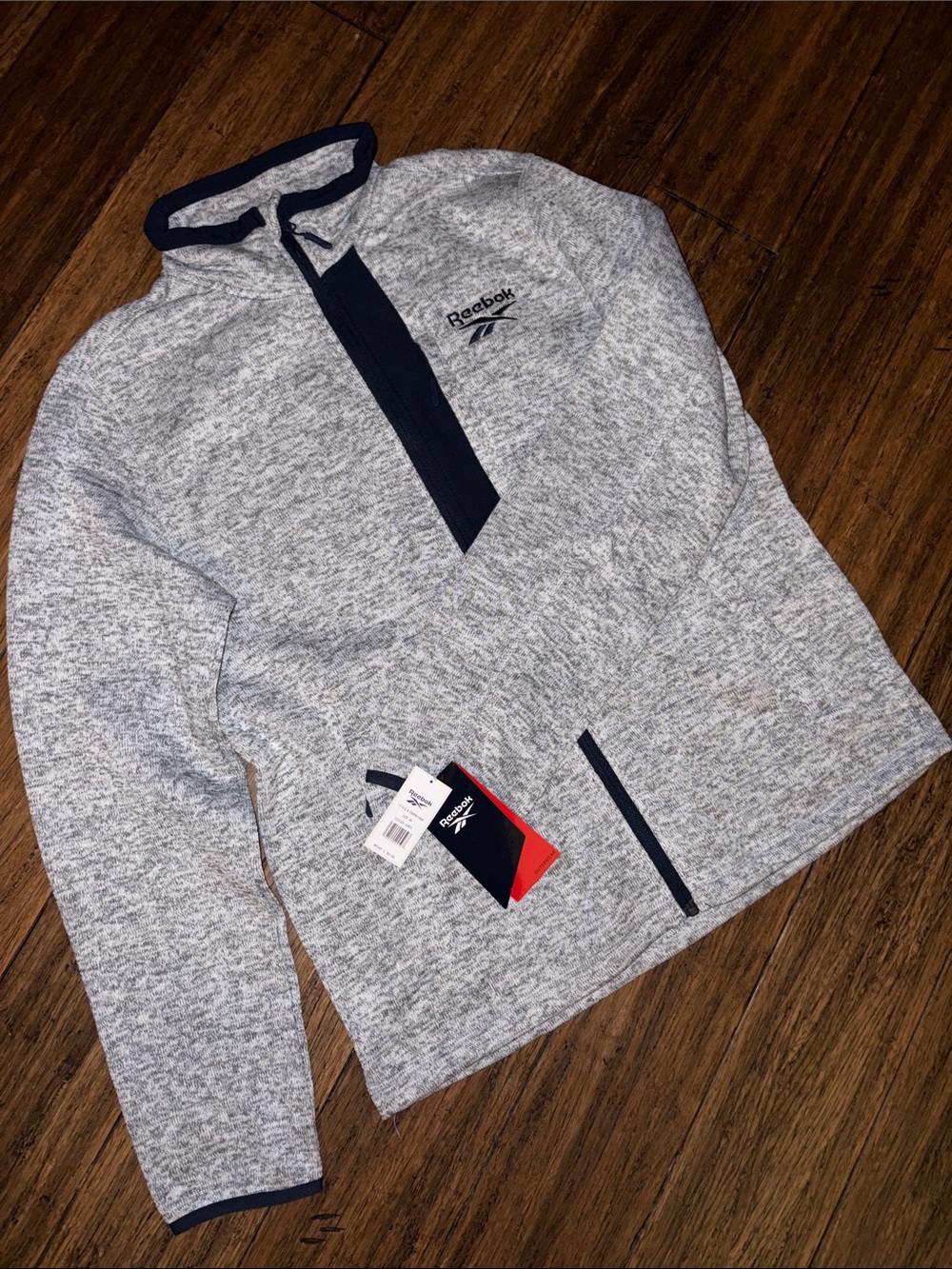 Reebok Men’s Heather Gray Full Zip up with Navy Accents